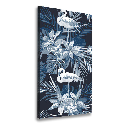Verticale canvasfoto Bloemen en flamingo's