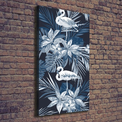 Verticale canvasfoto Bloemen en flamingo's