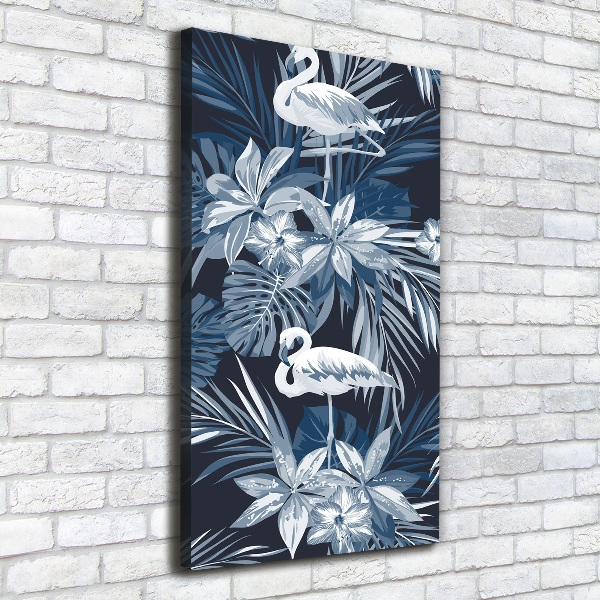 Verticale canvasfoto Bloemen en flamingo's