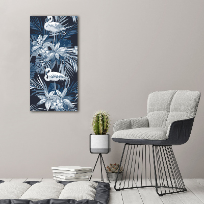 Verticale canvasfoto Bloemen en flamingo's