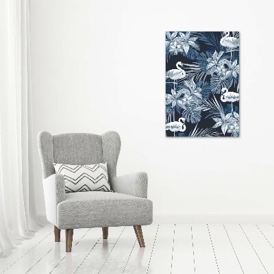 Verticale canvasfoto Bloemen en flamingo's