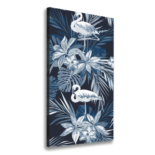 Verticale canvasfoto Bloemen en flamingo's