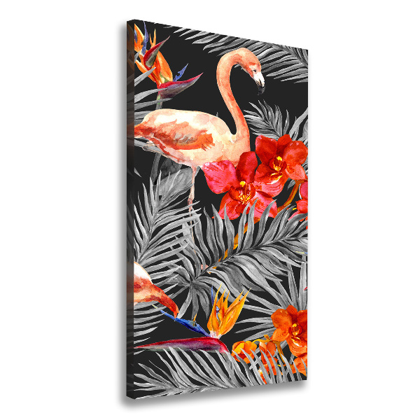 Verticaal schilderij op canvas Flamingo's en bloemen