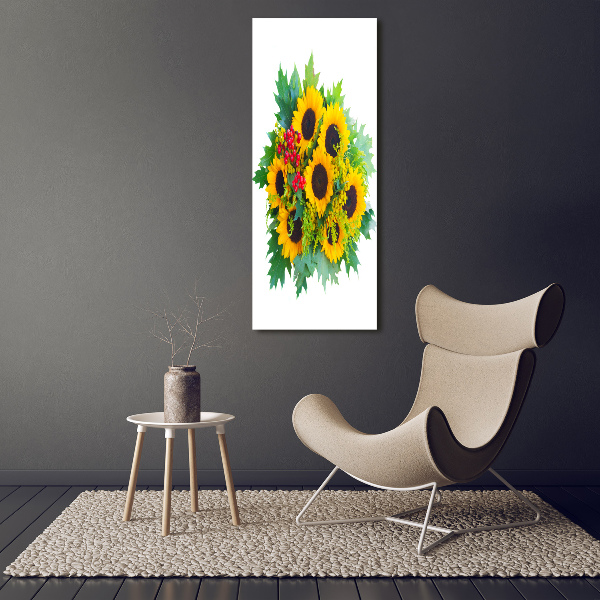 Verticaal schilderij op canvas Een boeket zonnebloemen