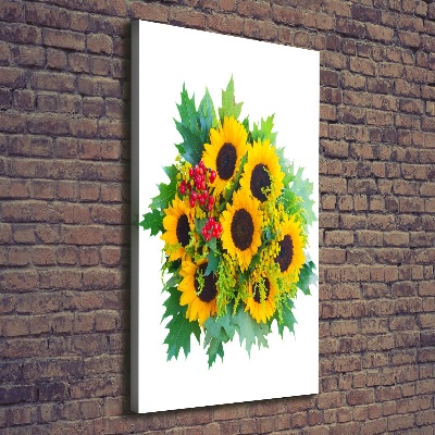 Verticaal schilderij op canvas Een boeket zonnebloemen