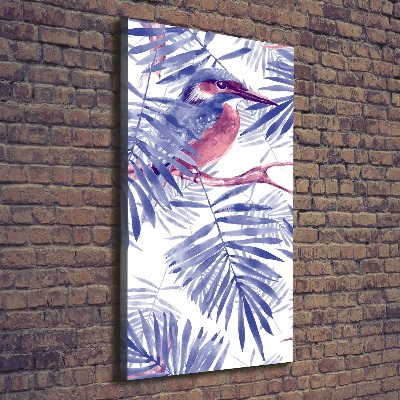 Verticaal canvasschilderij Palmbladeren en een vogel