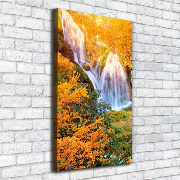 Verticaal canvasschilderij Waterval in de herfst