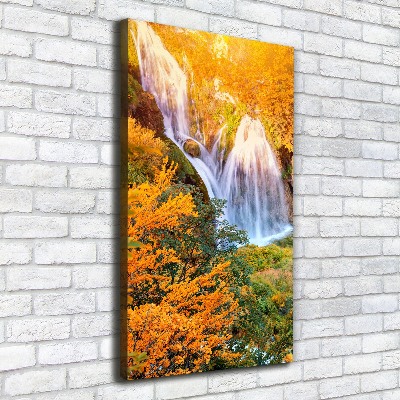 Verticaal canvasschilderij Waterval in de herfst