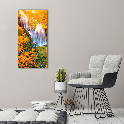 Verticaal canvasschilderij Waterval in de herfst