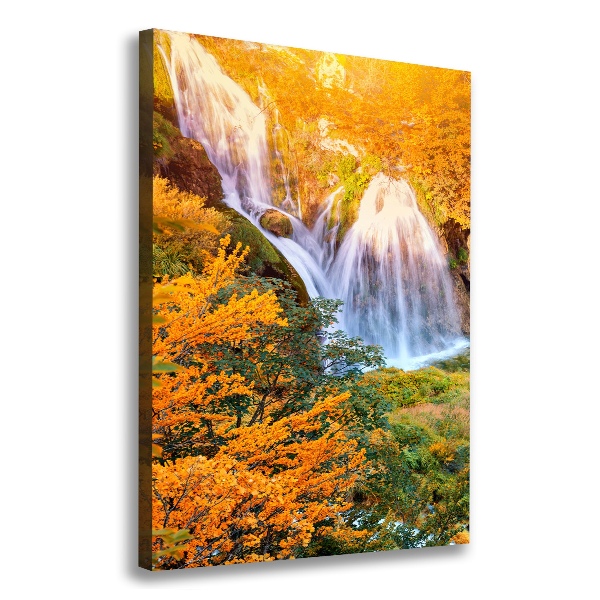 Verticaal canvasschilderij Waterval in de herfst