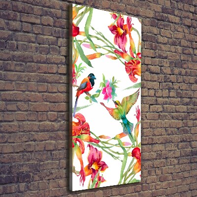 Verticaal schilderij op canvas Vogels en bloemen