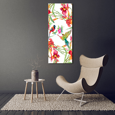 Verticaal schilderij op canvas Vogels en bloemen