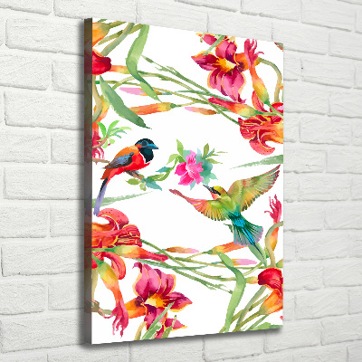 Verticaal schilderij op canvas Vogels en bloemen