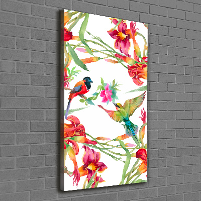 Verticaal schilderij op canvas Vogels en bloemen