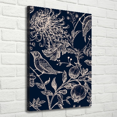 Verticale foto op canvas Bloemen en vogels