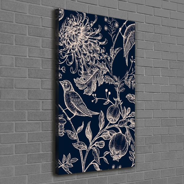 Verticale foto op canvas Bloemen en vogels