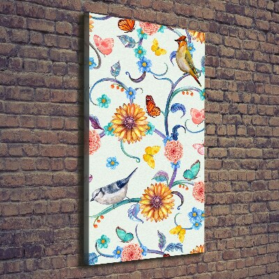 Verticale foto op canvas Vogels, vlinders, bloemen