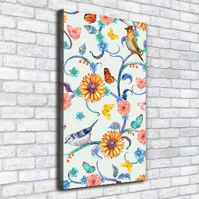 Verticale foto op canvas Vogels, vlinders, bloemen