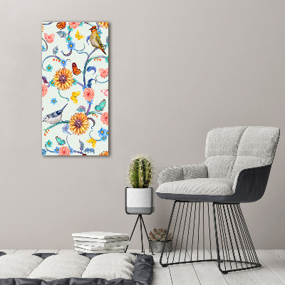 Verticale foto op canvas Vogels, vlinders, bloemen