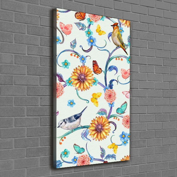 Verticale foto op canvas Vogels, vlinders, bloemen