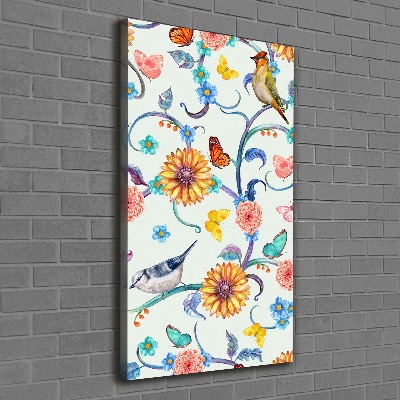 Verticale foto op canvas Vogels, vlinders, bloemen