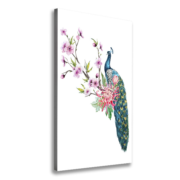 Verticale foto op canvas Pauw en bloemen