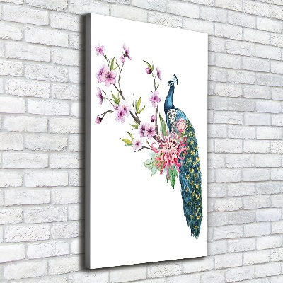 Verticale foto op canvas Pauw en bloemen