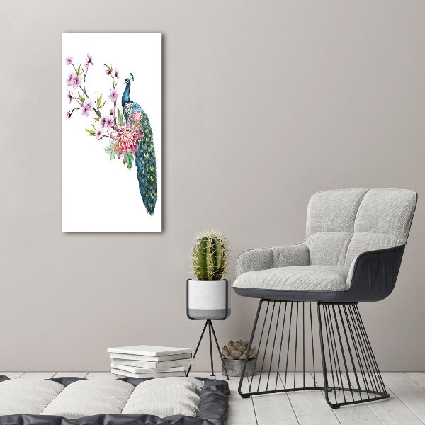 Verticale foto op canvas Pauw en bloemen