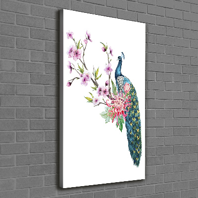 Verticale foto op canvas Pauw en bloemen