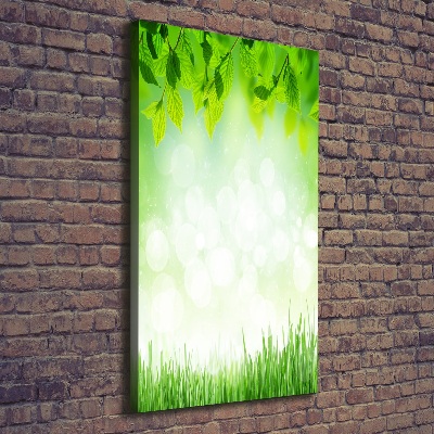 Verticaal schilderij op canvas Bladeren en gras