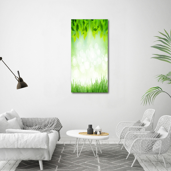 Verticaal schilderij op canvas Bladeren en gras