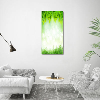 Verticaal schilderij op canvas Bladeren en gras