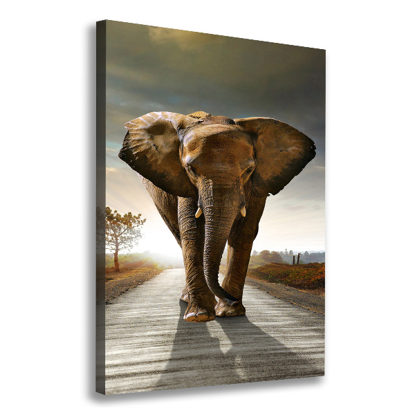 Verticale canvasfoto Lopende olifant
