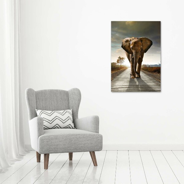 Verticale canvasfoto Lopende olifant