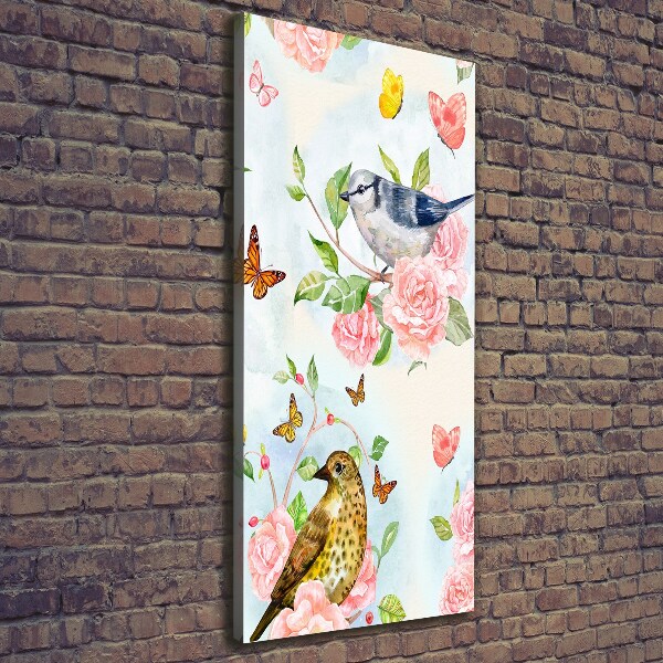 Verticale foto op canvas Vogels, vlinders, bloemen