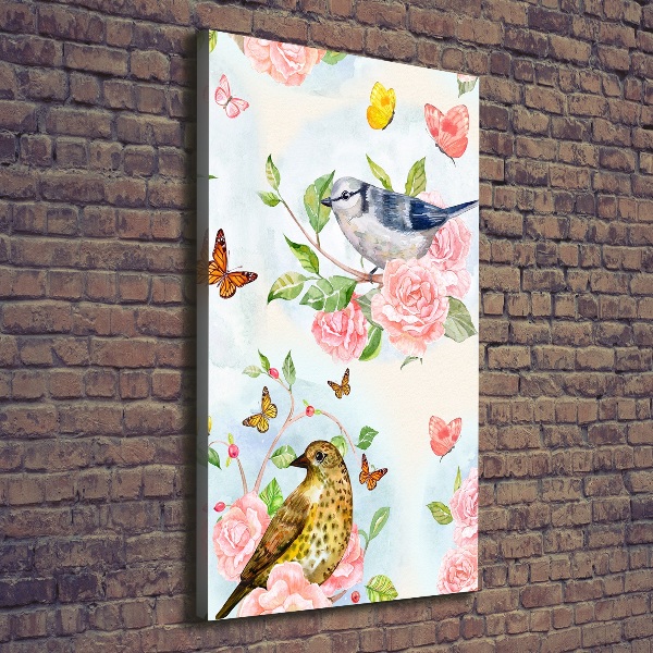 Verticale foto op canvas Vogels, vlinders, bloemen