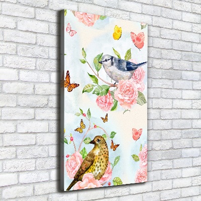 Verticale foto op canvas Vogels, vlinders, bloemen