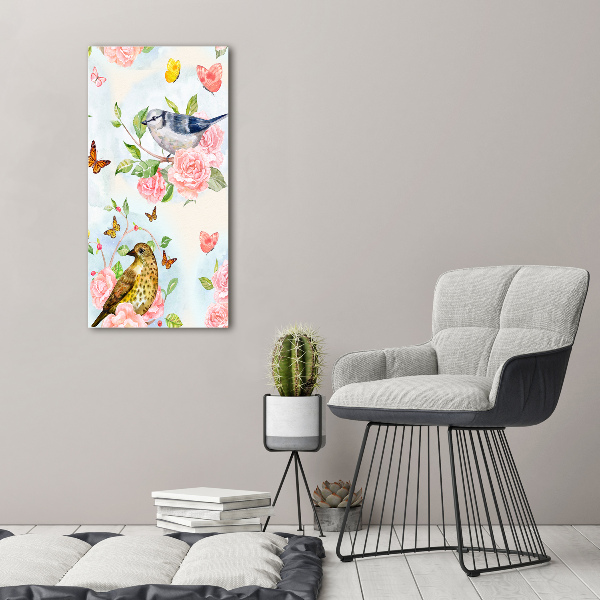 Verticale foto op canvas Vogels, vlinders, bloemen