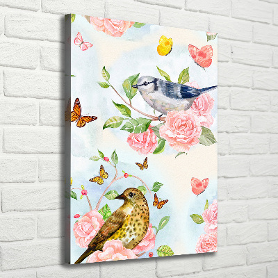 Verticale foto op canvas Vogels, vlinders, bloemen