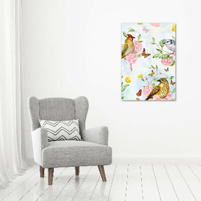 Verticale foto op canvas Vogels, vlinders, bloemen