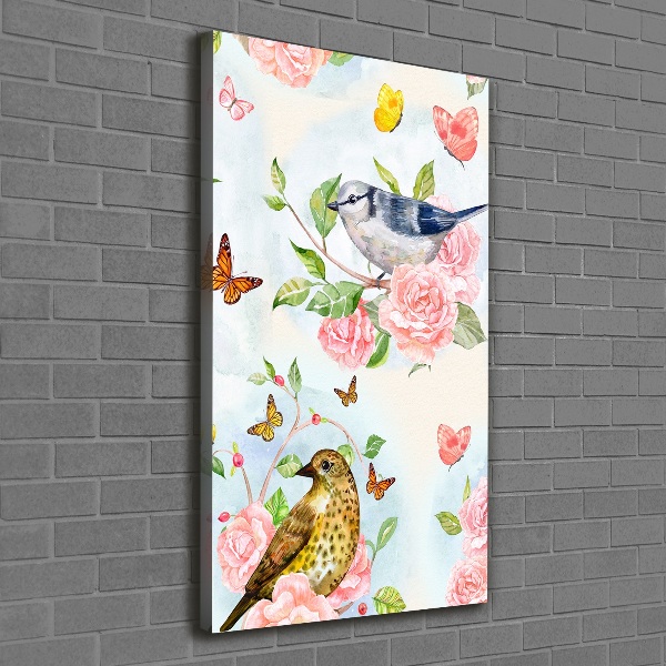 Verticale foto op canvas Vogels, vlinders, bloemen