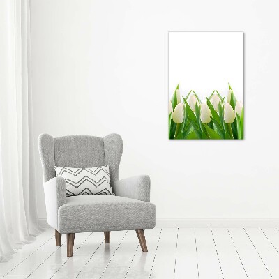 Verticaal canvasschilderij Witte tulpen