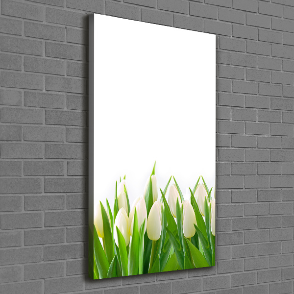 Verticaal canvasschilderij Witte tulpen