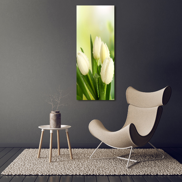 Verticaal canvasschilderij Witte tulpen