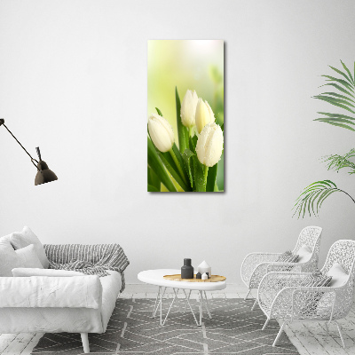Verticaal canvasschilderij Witte tulpen