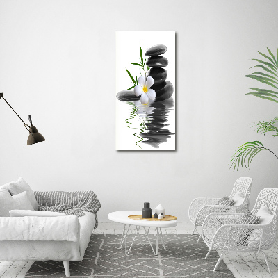Verticaal canvasschilderij Orchidee en stenen