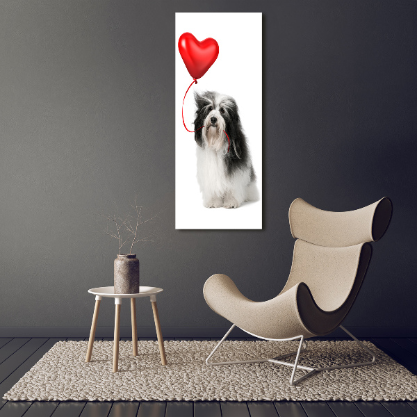 Verticaal canvasschilderij Havanese met een ballon