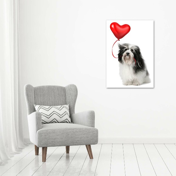 Verticaal canvasschilderij Havanese met een ballon