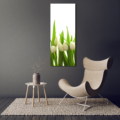Verticaal canvasschilderij Witte tulpen