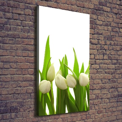Verticaal canvasschilderij Witte tulpen